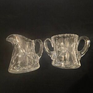 vintage‎ heavy cut glass sugar/creamer “ poinsettias pattern